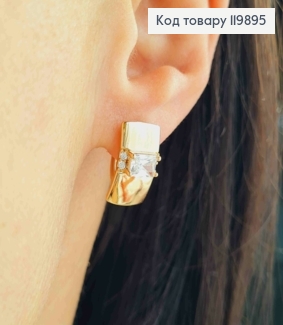 Сережки з Блискучим каменем, 1,5см, англійська застібка, Xuping 18K 119895 фото