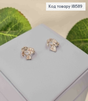 Серьги родованные кольца, "Вишневое Сердце" с Блестящими камешками, 1см, Xuping  181589 фото