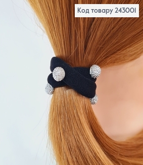 Резинка чорна з кулькою  в камінцях 243001 фото