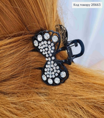 Краб металл "Ажурный БАНТИК" с Блестящими камешками, 4,5*2,5см, Черного цвета 215663 фото 2