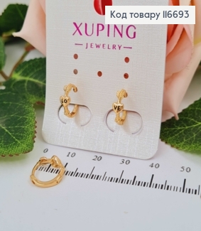 Серьги кольца 1см, Сердце со стрелой, Xuping 18К 116693 фото