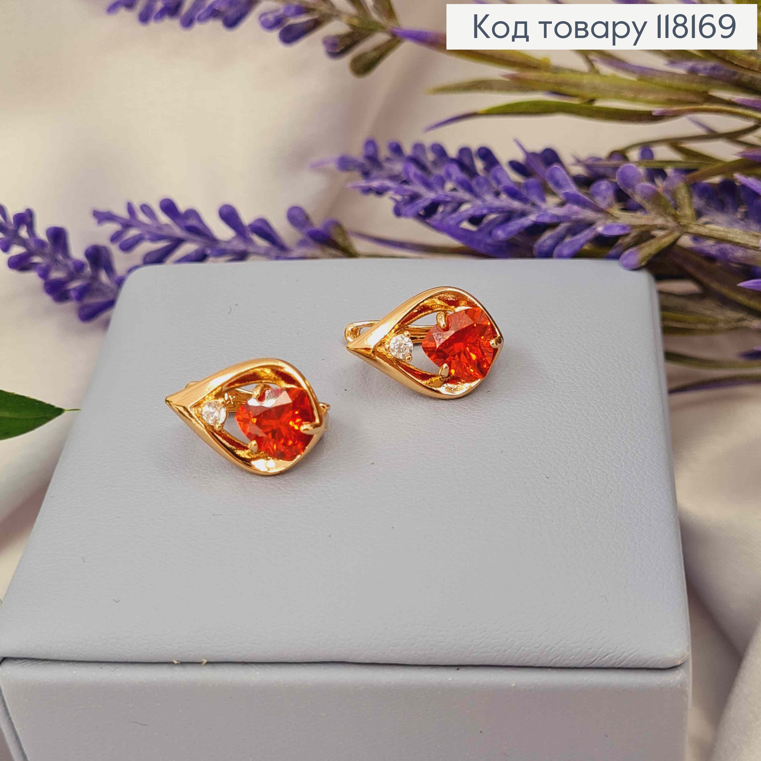 Серьги "СОФИ" с Красным камнем, 1,5см, англ. заст., Xuping 18K 118169 фото 2
