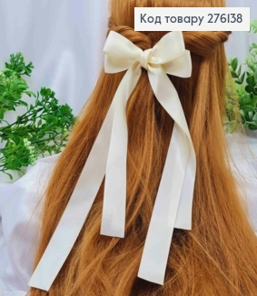 Бант МОЛОЧНОГО кольору, на заколці 5,5см, тканина атлас, розмір 11*28см, ручна робота, Україна 276138 фото