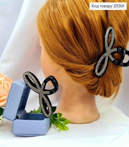 Краб пластик "ПЕТЕЛЬКА" прикрашений Сірими камінцями, розмір 9см, Чорного кольору 213301 фото 1