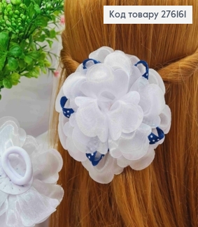 Бант БІЛИЙ + Білий горошок на Синьому, на резинці, тканина органза+атлас, розмір 11см, Україна 276161 фото