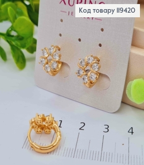 Серьги кольца "Цветок" из Блестящих камешков, диаметр 1,3см, Xuping 18К 119420 фото