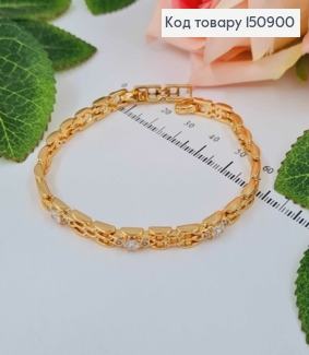 Браслет, плетение пластинками, с камешками, дл. 17+2,5см, шир.5мм, Xuping 18К 150900 фото