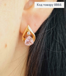 Серьги "СОФИ" с Розовым камнем, 1,5см, англ. заст., Xuping 18K 118166 фото