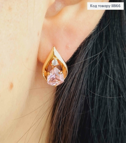 Серьги "СОФИ" с Розовым камнем, 1,5см, англ. заст., Xuping 18K 118166 фото 1