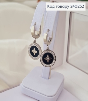 Сережки родированые кольца LVMH с чорной вставкой, 3*1,5см, Stainless Steel 240232 фото