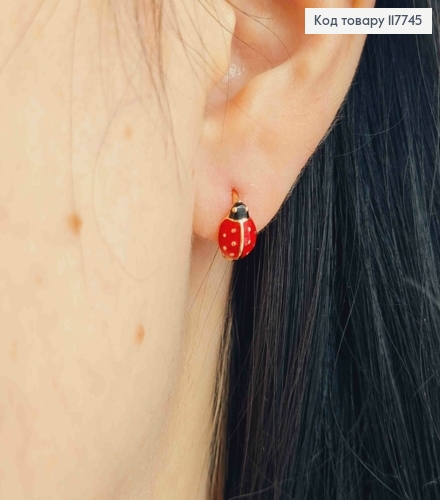 Серьги кольца, "Божья Коровка", диаметр 1см, XUPING 18K 117745 фото 3