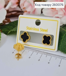 Серьги гвоздики, медного цвета, с черной эмалью, "Van Cleef", 1см, сталь Stainless Steel 260076 фото