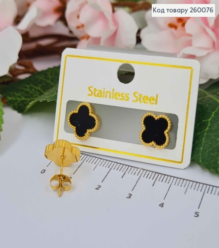 Серьги гвоздики, медного цвета, с черной эмалью, "Van Cleef", 1см, сталь Stainless Steel 260076 фото 1