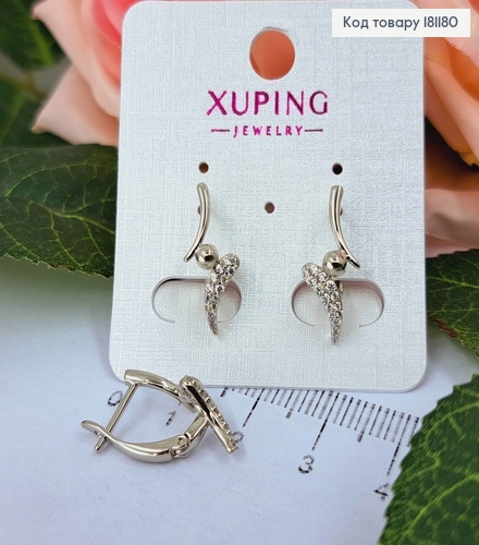 Серьги родованные, "Два когти" с шариком, в камнях, англ. застежка, Xuping 181180 фото 1