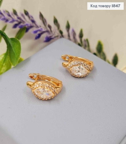 Серьги "Глаза Змеи" с Блестящим камнем, 1,4см, английская застежка, Xuping 18К 118417 фото 2