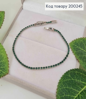 Браслет родований, рядочок з Зелених камінців, шир. 2мм, довж. 17+2см, Xuping 200245 фото