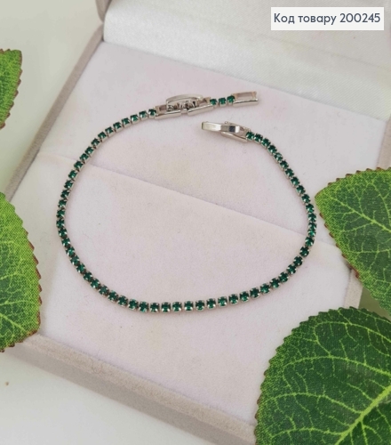 Браслет родований, рядочок з Зелених камінців, шир. 2мм, довж. 17+2см, Xuping 200245 фото 1