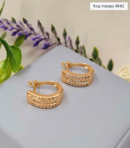 Серьги овальные Украшенные камешками в три ряда, 1,5см, английская застежка, Xuping 18К 118412 фото 2