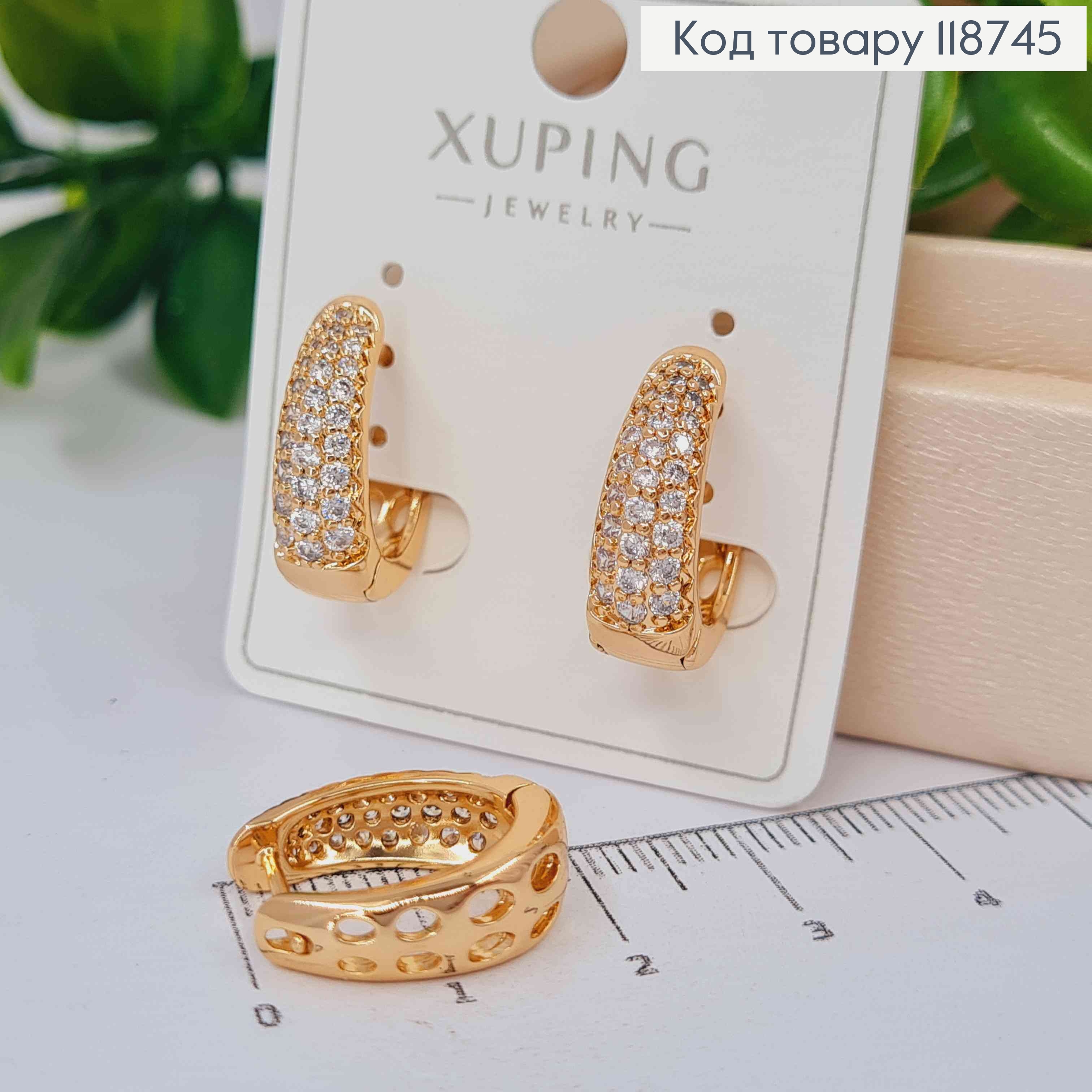 Серьги "Овальные" украшены Блестящими камнями, 1,8см, застежка кольца, Xuping 18K 118745 фото 1