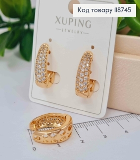 Серьги "Овальные" украшены Блестящими камнями, 1,8см, застежка кольца, Xuping 18K 118745 фото