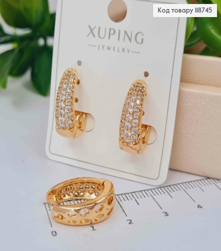 Серьги "Овальные" украшены Блестящими камнями, 1,8см, застежка кольца, Xuping 18K 118745 фото 1