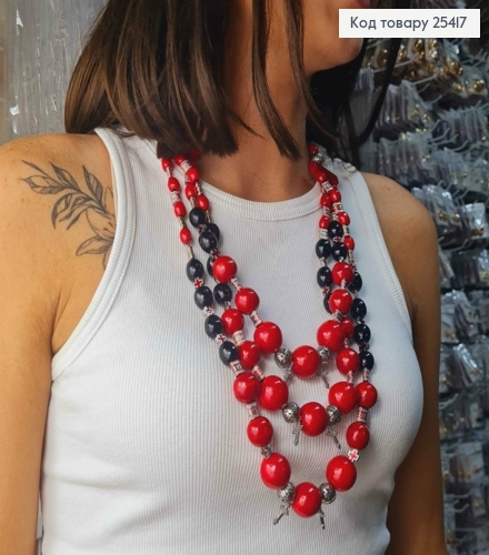 Намисто дерев'яне, в етнічному стилі, ЧЕРВОНО-ЧОРНОГО кольору, 75см, ручна робота 25417 фото 2