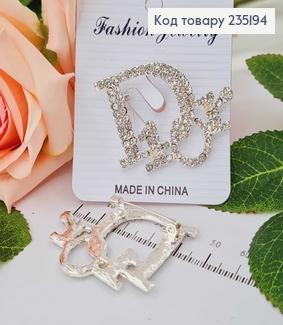 Брошка Діор, срібного кольору, в камінцях 4,5см 235194 фото