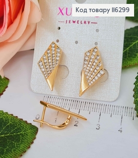 Серьги "Крылья Ласточки" в камешках, 2,5см, англ.зам. Xuping 18K 116299 фото
