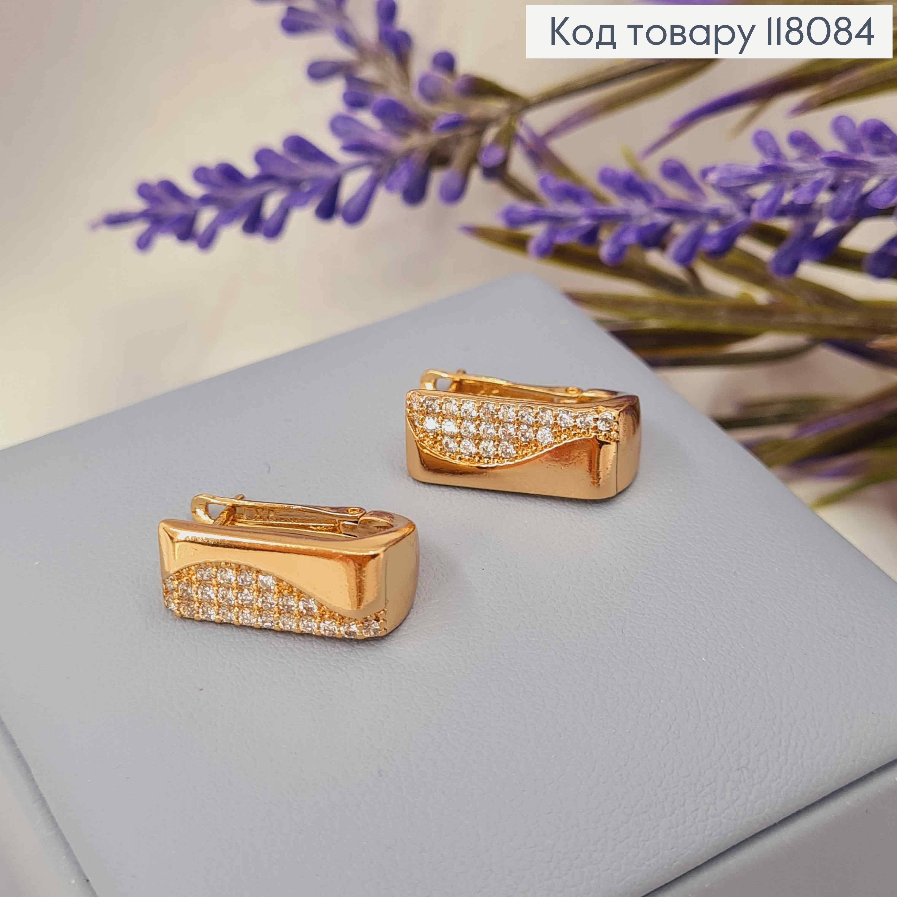 Серьги квадратные украшены камешками, 1,6*0,7см, английская застежка, Xuping 18К. 118084 фото 3