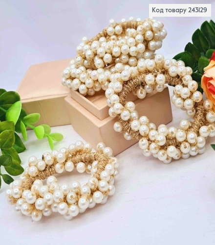 Резинка прошита бежевими нитками, з МОЛОЧНИМИ бусинками 243129 фото 1