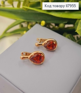 Серьги "Капелька Надежды" с Красным камешком, 1,75см, английская застежка, Xuping 18K 117955 фото
