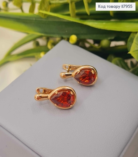 Серьги "Капелька Надежды" с Красным камешком, 1,75см, английская застежка, Xuping 18K 117955 фото 1