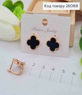 Серьги медного цвета, Van Cleef с черной эмалью (1,4см), англ. застежка, Fashion Jewelry 260168 фото