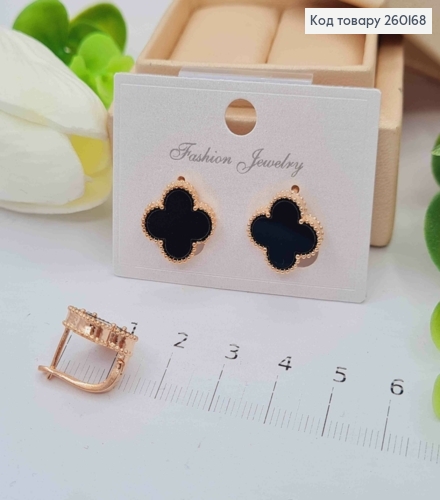 Серьги медного цвета, Van Cleef с черной эмалью (1,4см), англ. застежка, Fashion Jewelry 260168 фото 1