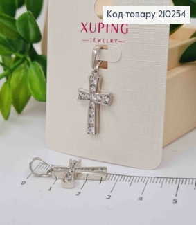 Крестик родованный украшен камнями и расширен по краям, 2*1,3см,Xuping 210254 фото