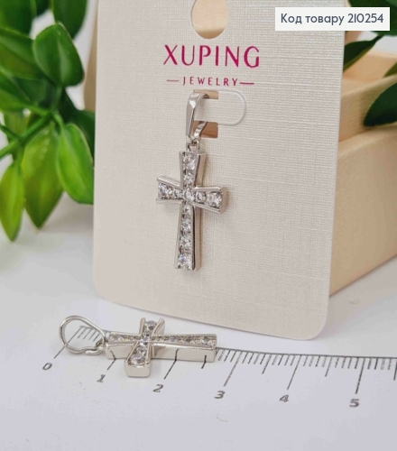 Крестик родованный украшен камнями и расширен по краям, 2*1,3см,Xuping 210254 фото 1