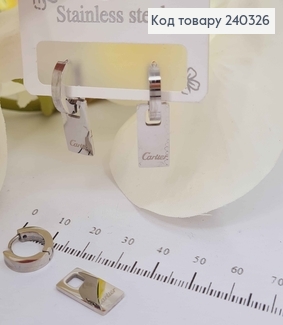 Серьги кольца серебряного цвета, с пластинкой 1,5см "Картье" сталь Stainless Steel 240326 фото