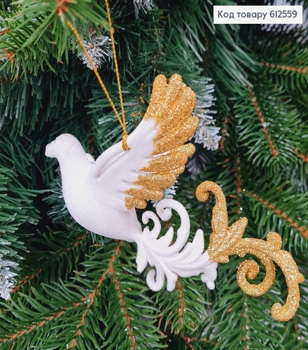 Новорічна фігура Бархат Жарптиця БІЛА+ШАМПАНЬ 14*7см, Україна 612559 фото 1