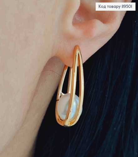 Серьги Стрелы с Жемчужинами, длина 2,9см, английская застежка, Xuping 18K 119501 фото 1