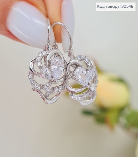 Серьги 2,5*1,5см родированые Цветочек с камнями Xuping  180546 фото 1