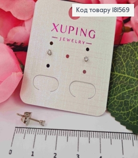 Сережки родовані гвіздки, Блискучий камінчик, 2мм, Xuping 181569 фото
