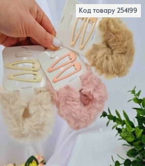 Набор: заколка Тик-Так (2шт/5см), Резинка-Пушок (2шт/6см), Цвета в ассортименте 254199 фото