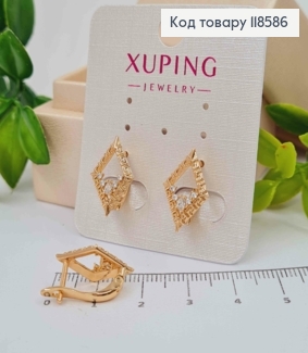 Серьги "Ромбы" ВЕРСАЧЕ с Блестящими камнями, 1,7см, английская застежка, Xuping 18К 118586 фото