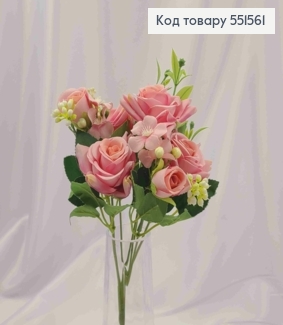 Искусственная композиция Розы, РОЗОВОГО цвета, 7 веточек на металлическом стержне, высота30см 551561 фото