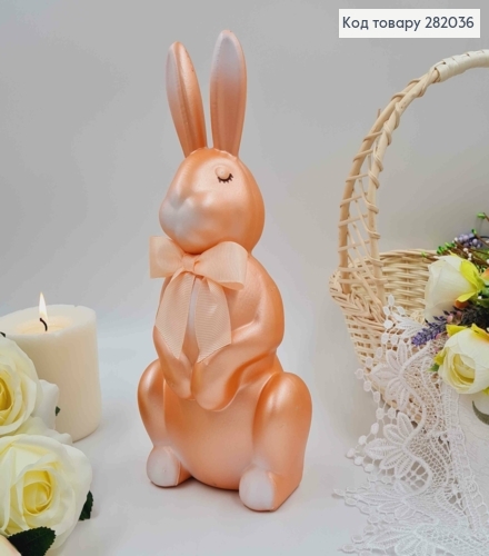 Пасхальная фигура ЗАЯЦ, ПЕРСИКОВОГО цвета, с бантиком, 29*13см 282036 фото 1