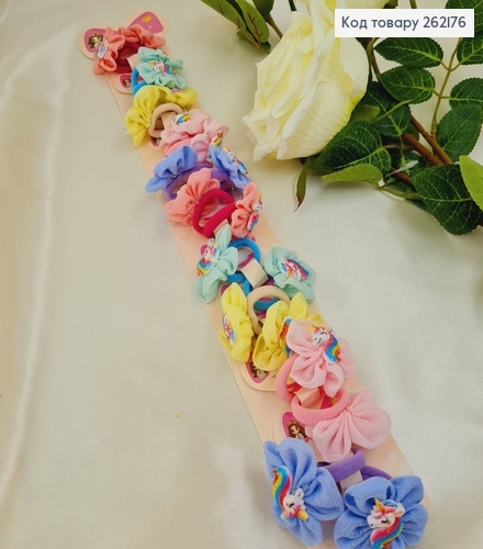 Резинка детская Цветочек  из Единорогом  цветная 20 шт/уп 262176 фото 1