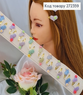 Заколка тік так дитяча з сердечком і квіточкою в асорт. 20шт/уп. 272359 фото