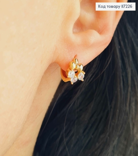 Серьги кольца БАНТИКИ с тремя камешками, диаметр 1,3см, XUPING 18K 117226 фото 2