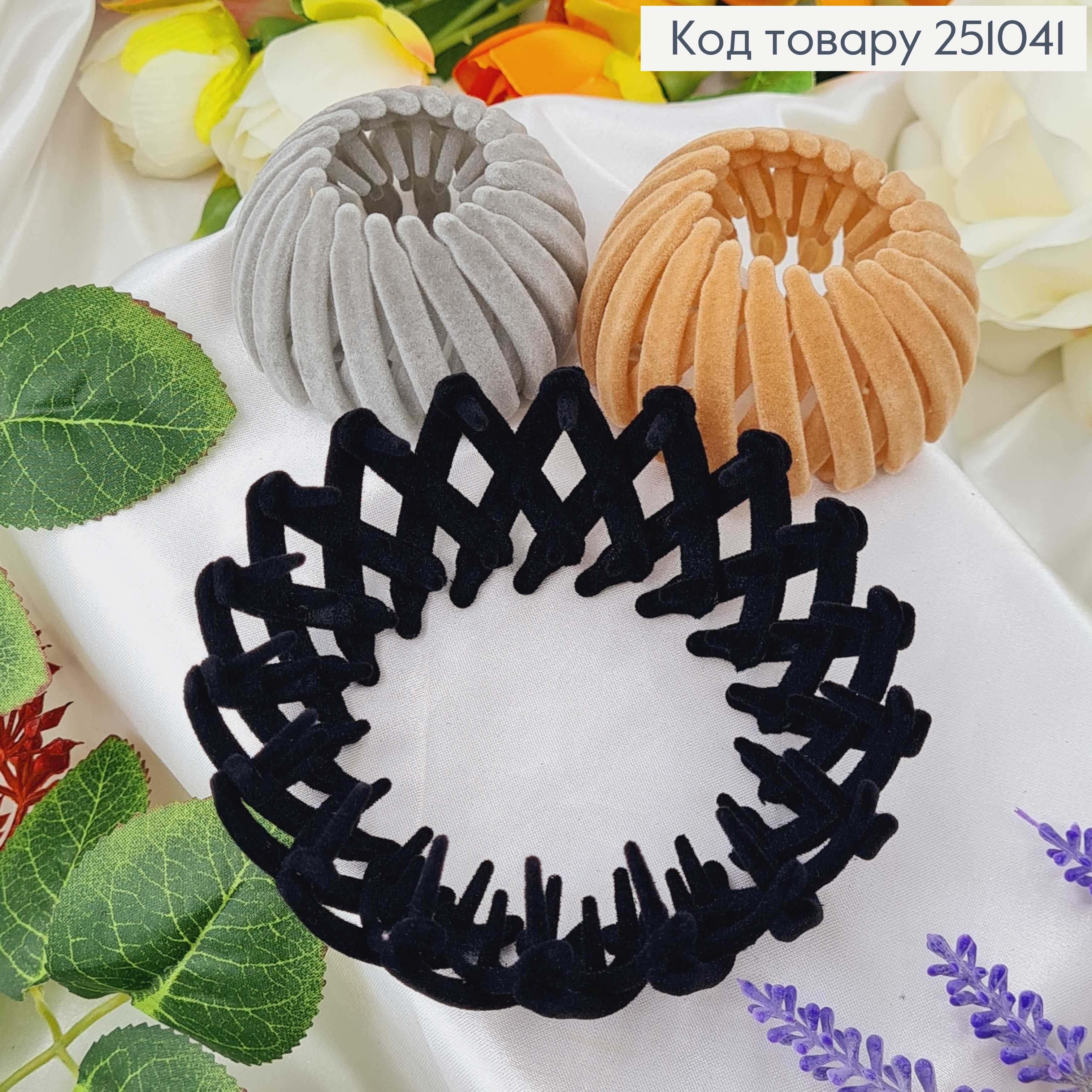 Заколка для гульки, пластмаса з велюровим покриттям 9,5см в асорт. 251041-1(Гулька) фото 1