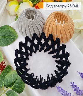 Заколка для гульки, пластмаса з велюровим покриттям 9,5см в асорт. 251041-1(Гулька) фото